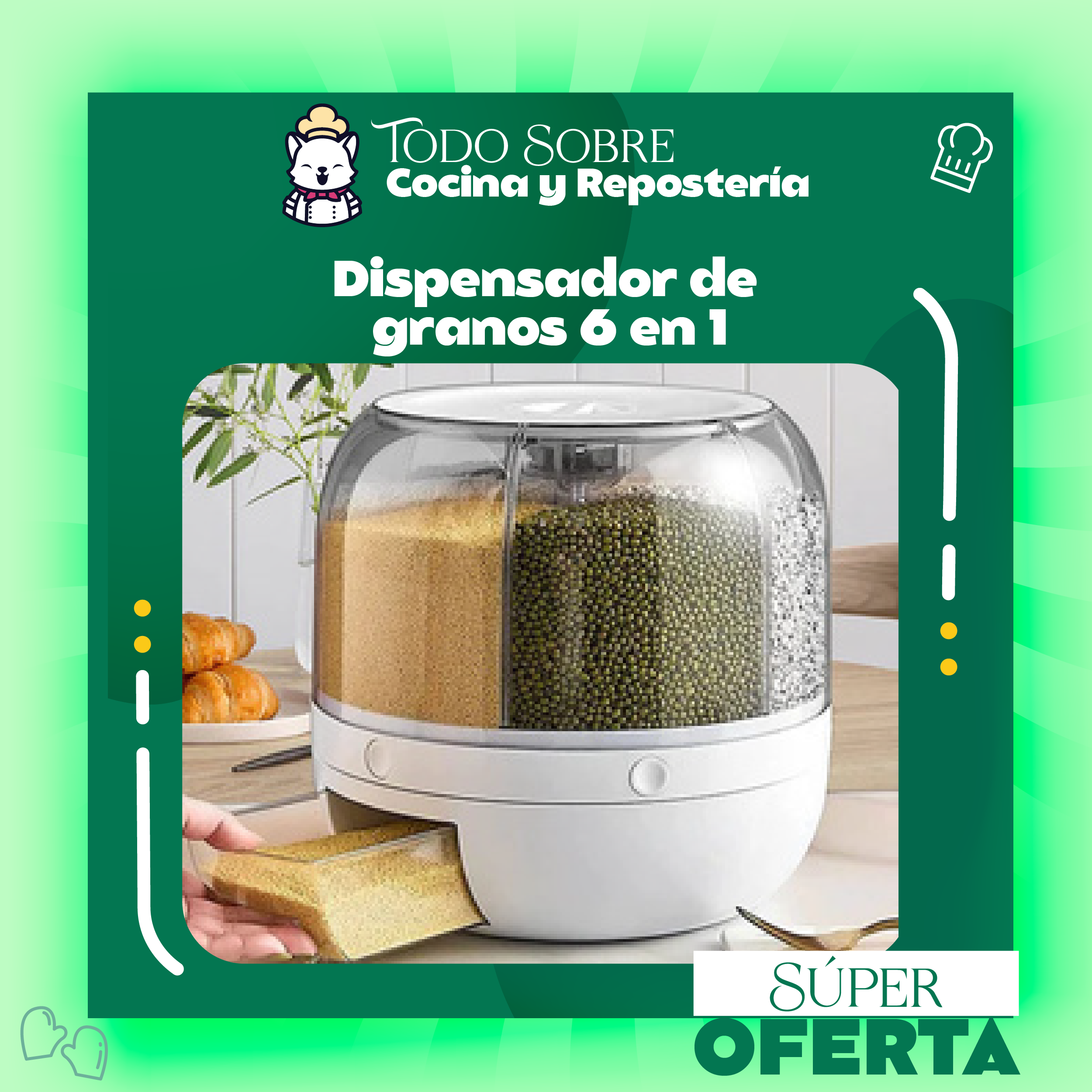 Dispensador de granos giratorio 6 en 1