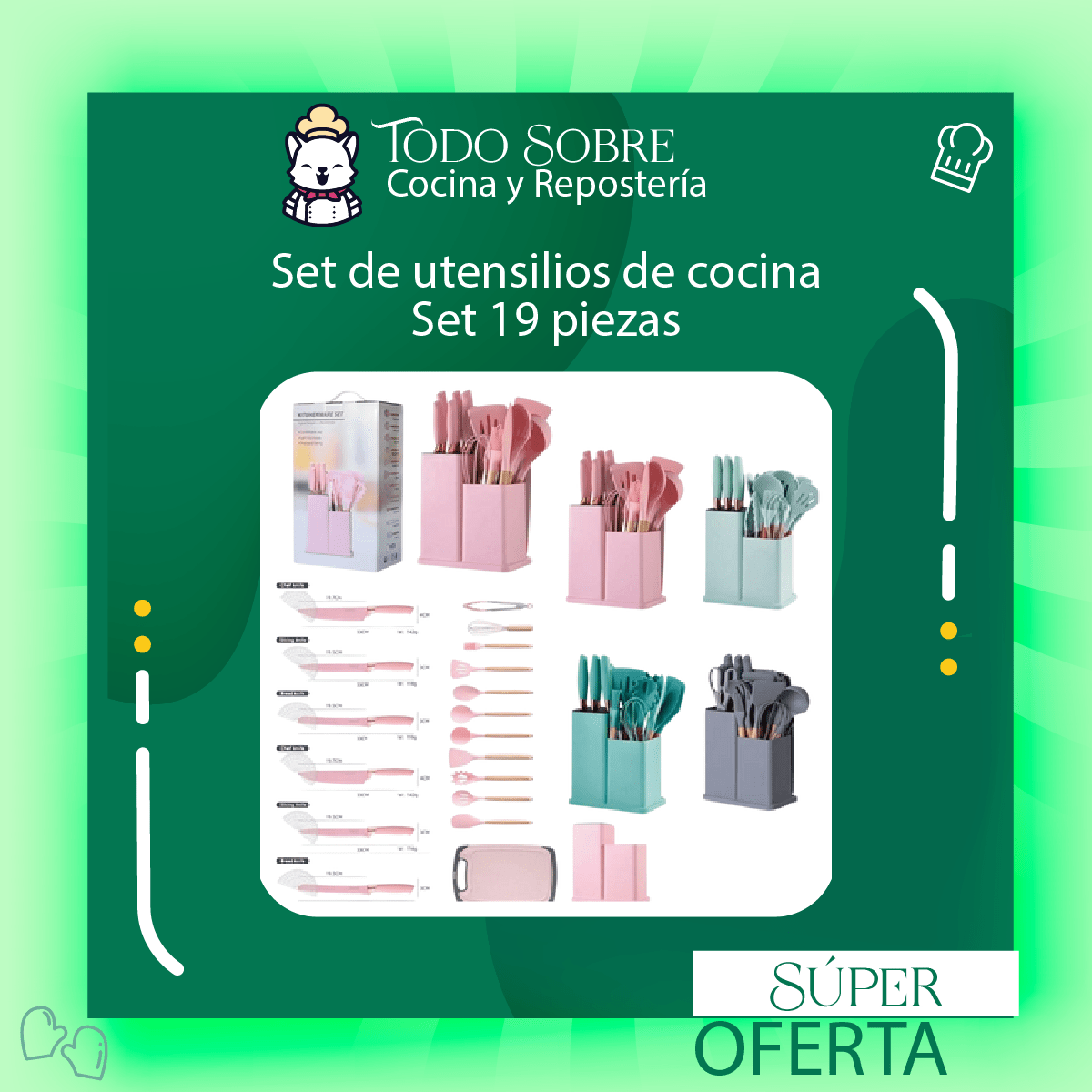 Set De Utensilios De Cocina 19 piezas
